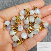 Rainbow Moonstone Faceted Charm, Turquoise Electroplated Connector, Gold/Silver Plated Connector, Gift For Her,Blue Moonstone Pendant Charms